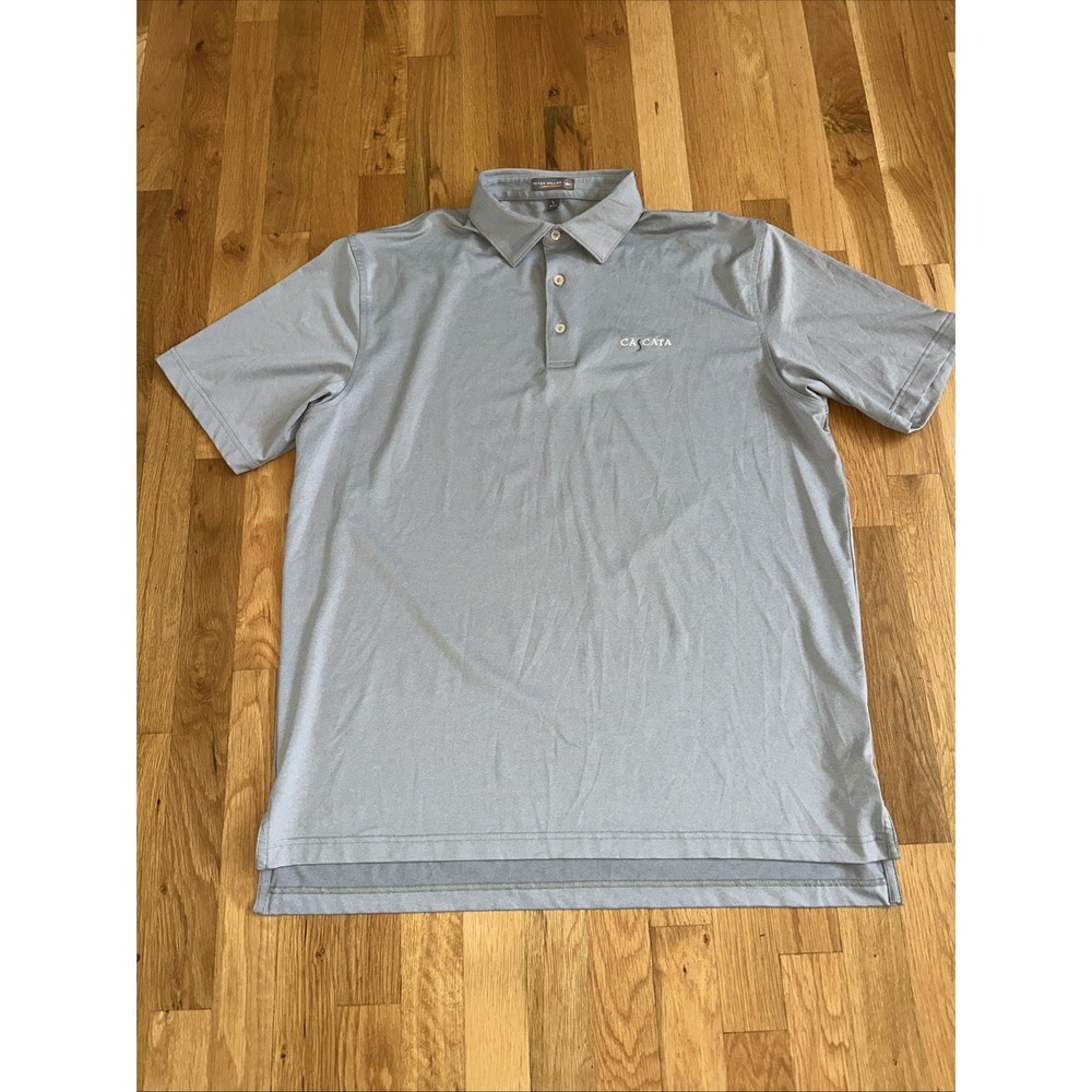 Peter Millar Summer Comfort Shirt L Men Polo Grey Short‎ Sleeve Cascata Course